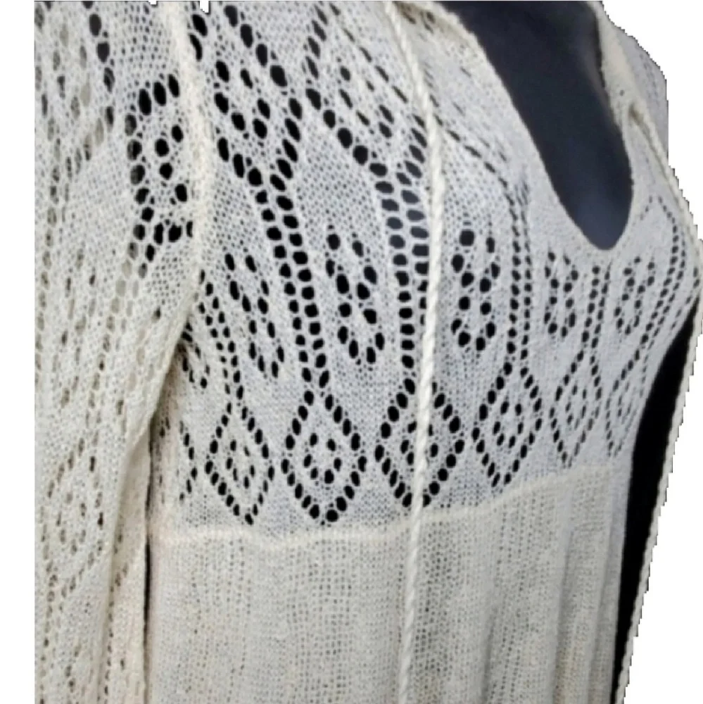 Free People Cream Crochet Knit Peasant Blouse